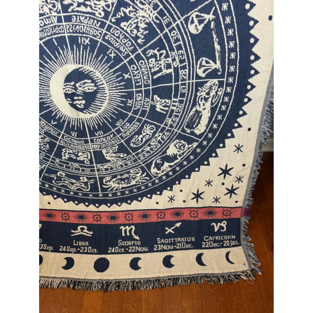 Zodiac Celestial Woven Tapestry Throw Blanket Sun Moon Astrology Navy 50x64